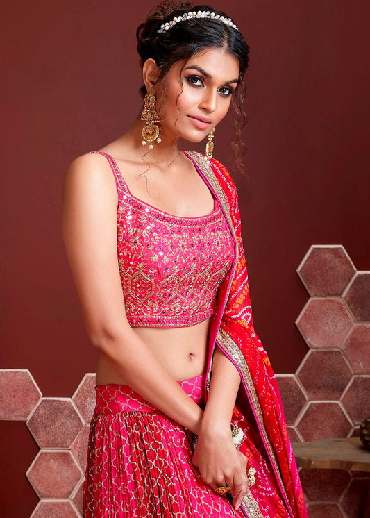 Magenta Pink Chinon Silk Lehenga Choli with Sequins & Mirror work