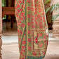 Beige White & Pink Designer Printed Silk Saree