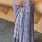 Shades Of Grey Floral Printed Chanderi Cotton Saree