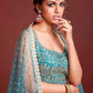 Azure Blue Floral Printed Chinon Silk Lehenga Choli with Sequins & Mirror work