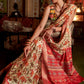 White & Red Printed Zari woven Silk Saree