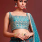 Azure Blue Floral Printed Chinon Silk Lehenga Choli with Sequins & Mirror work