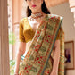 Beige Brown Designer Printed Silk Saree