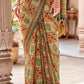 Beige Brown Designer Printed Silk Saree
