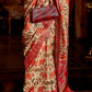 White & Red Printed Zari woven Silk Saree