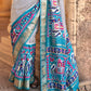 Cerulean Blue Designer Patola Silk Saree with Zari Border & Stone work(Pre-Order)