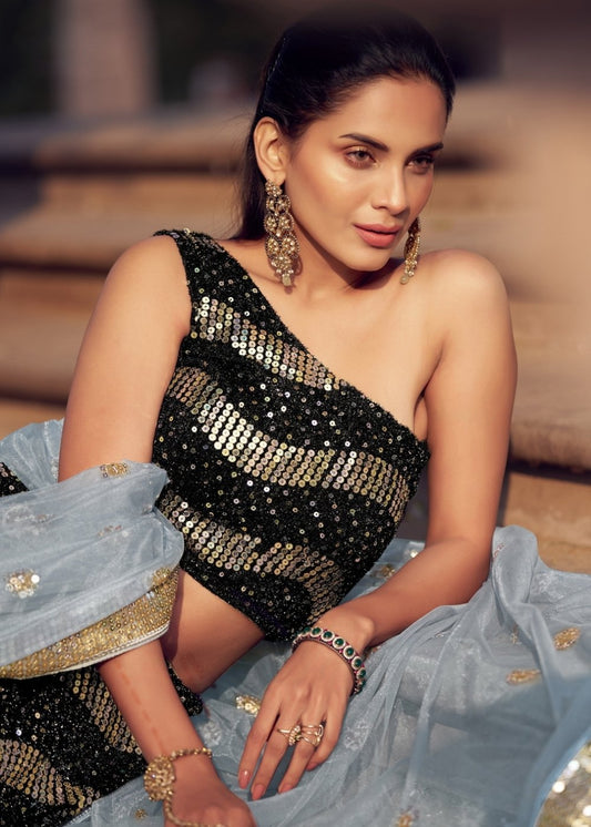 Black & Grey Designer Lehenga Choli with Sequins work