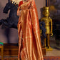 Tomato Red and Golden Blend Kanjivaram Soft Woven Silk Saree