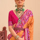 Atomic Orange Patola Printed Silk Saree