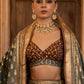 Lehenga Choli de seda de diseñador lista para usar en gris y marrón con brillo y trabajo de espejo Aari