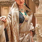 Beige Brown Zari Woven Banarasi Silk Saree