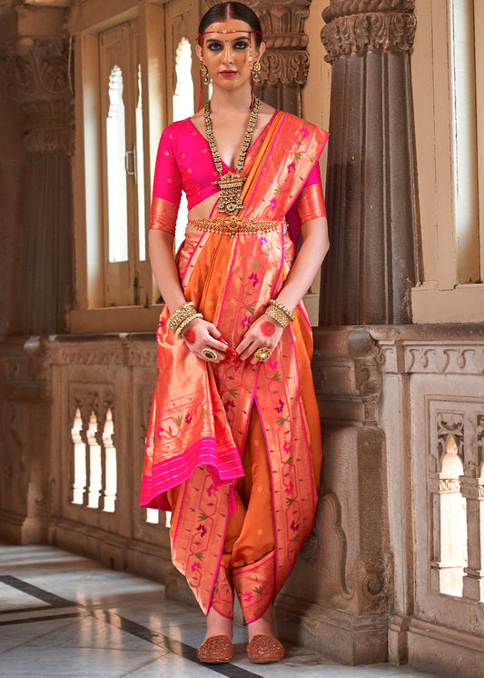Atomic Orange Paithani Silk Saree