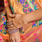 Saffron Yellow Woven Banarasi Paithani Silk Saree
