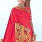 Red Banarasi Silk Saree with Thread Embroidery