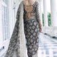 Silver Grey Lucknowi Chikankari Weaving Silk Saree