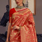 Tomato Red and Golden Blend Kanjivaram Soft Woven Silk Saree