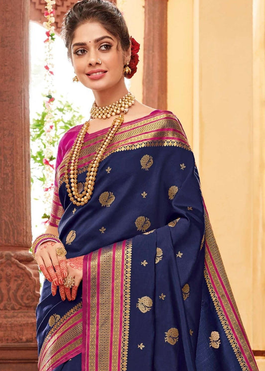 Indigo Blue Woven Paithani Silk Saree : Top Pick