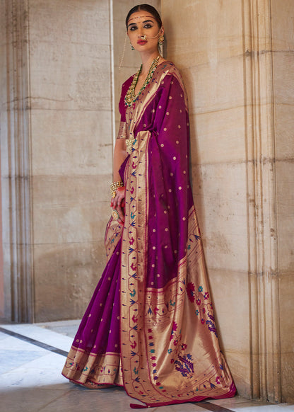 Sangria Purple Paithani Silk Saree