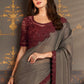 Ash Grey Designer Embroidered Silk Saree