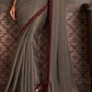 Ash Grey Designer Embroidered Silk Saree