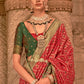 Venetian Red Banarasi Jacquard Silk Saree with Swarvoski work