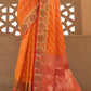Amber Orange Woven Soft Banarasi Silk Saree with Contrast Pallu & Blouse