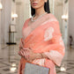 Salmon Orange Lucknowi  Chikankari Weaving Silk Saree
