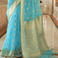 Arctic Blue Zari Woven Linen Silk Saree: Top Pick