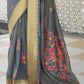 Iron Grey Floral Embroidered Linen Silk Saree