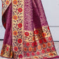Begonia Pink and Golden Blend Silk Saree with Floral Woven Border and Pallu