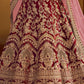 Wine Red Bridal Velvet Lehenga Choli with Embroidery & Hand work