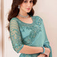 Turquoise Blue Designer Embroidered Georgette Silk Saree