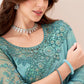 Turquoise Blue Designer Embroidered Georgette Silk Saree
