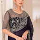 Eggplant Purple Designer Embroidered Georgette Chiffon Saree