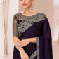 Eggplant Purple Designer Embroidered Georgette Chiffon Saree