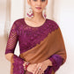 Brown & Purple Designer Embroidered Shaded Chiffon Saree