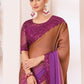 Brown & Purple Designer Embroidered Shaded Chiffon Saree