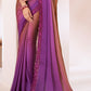 Brown & Purple Designer Embroidered Shaded Chiffon Saree