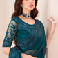 Dark Yale Blue Designer Embroidered Shaded Chiffon Saree