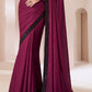 Sangria Purple Designer Embroidered Satin Georgette Saree