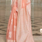Salmon Orange Lucknowi  Chikankari Weaving Silk Saree