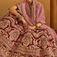 Wine Red Bridal Velvet Lehenga Choli with Embroidery & Hand work