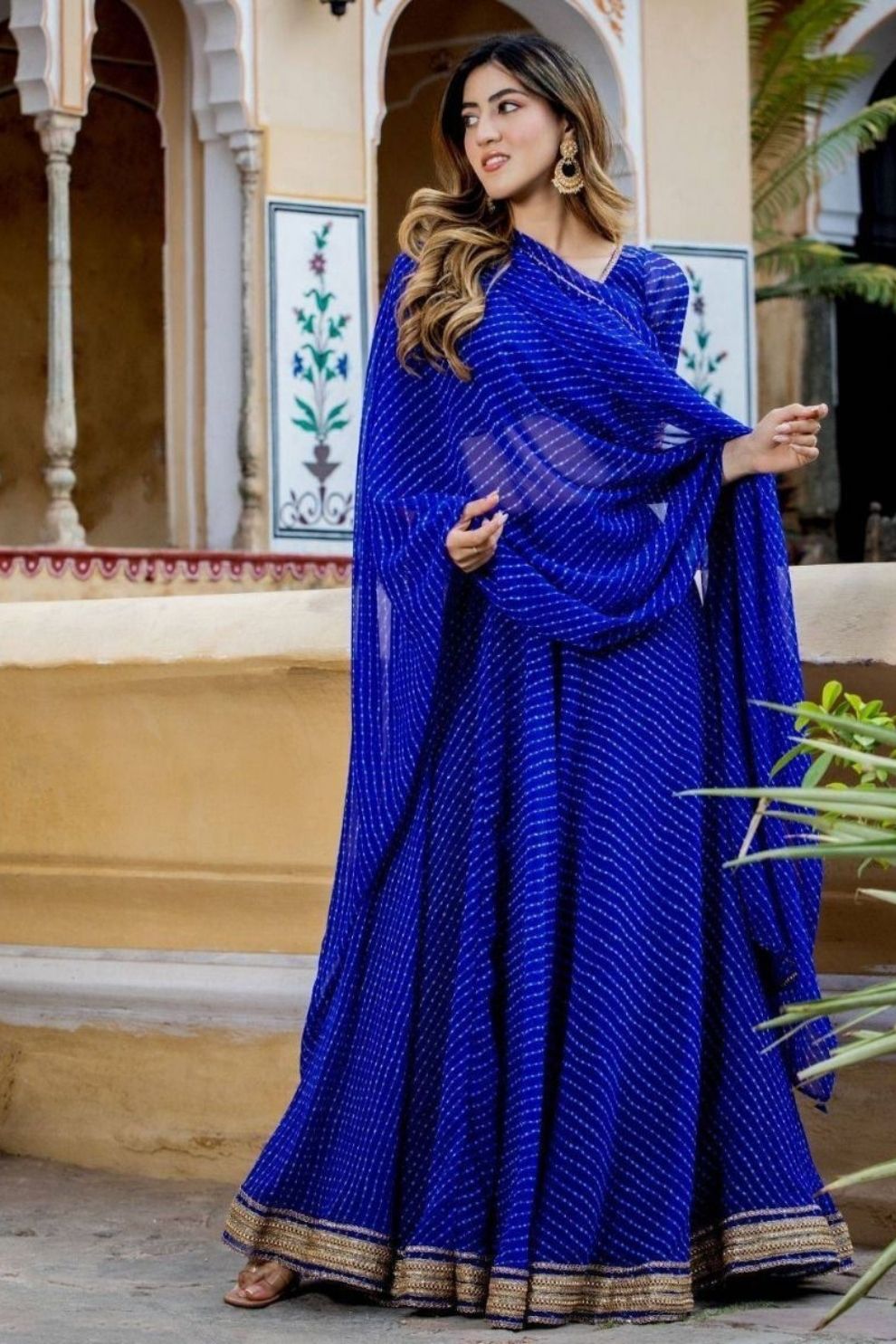 Designer Blue Leheriya Printed Party Wear Lehenga & Unstitched Blouse with Dupatta