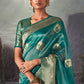Pacific Blue Zari Woven Organza Silk Saree with Swarovski Work