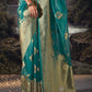 Pacific Blue Zari Woven Organza Silk Saree with Swarovski Work