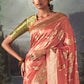 Brink Pink Zari Woven Organza Silk Saree with Swarovski Work