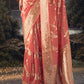 Brink Pink Zari Woven Organza Silk Saree with Swarovski Work