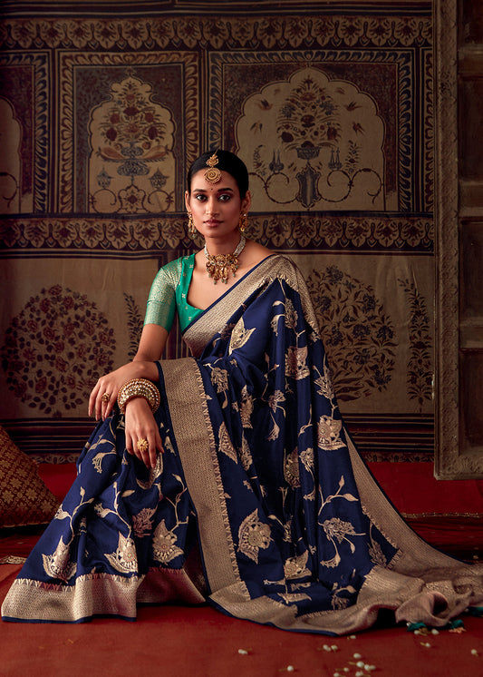 Berry Blue Meenakari Weaving Dola Silk Saree