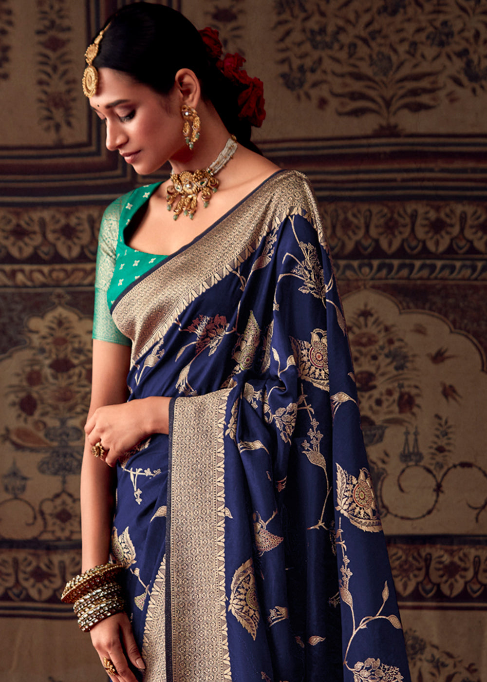 Berry Blue Meenakari Weaving Dola Silk Saree