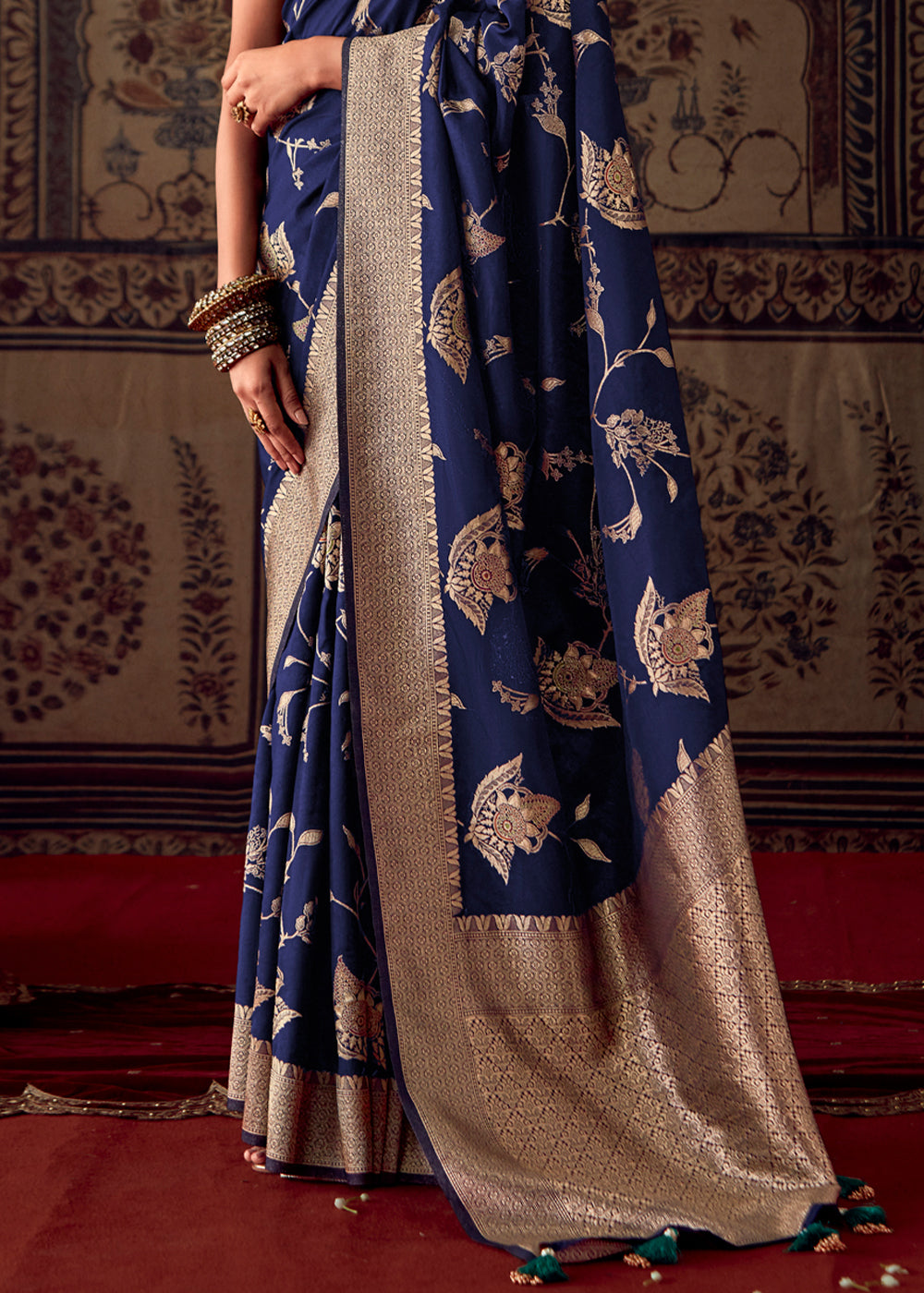 Berry Blue Meenakari Weaving Dola Silk Saree